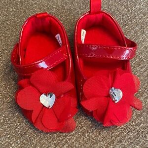 Red Baby Shoes with Flower Accent